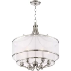 Possini Euro Design Nor Brushed Nickel Pendant Chandelier 23" Wide Modern Double White Organza Shade 6-Light Fixture For Dining Room Kitchen Island -Home Decoration Store GUEST 8575b373 3204 4154 bb03 cefa7bc3c9ea