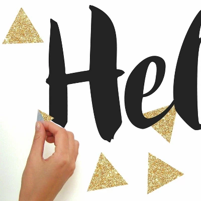 Hello Quote With Glitter Triangles Peel And Stick Wall Decal Black/Gold - RoomMates 3 Hello Quote With Glitter Triangles Peel And Stick Wall Decal Black/Gold - RoomMates - Image 3