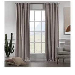 Towels Beyond Extra Long Room Darkening Faux Velvet Curtain Panels Set Of 2, Light Stone