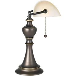 Regency Hill Haddington Traditional Piano Banker Table Lamp 16" High Antique Bronze Metal Alabaster Glass Shade For Bedroom Living Room Bedside Office -Home Decoration Store GUEST 88486bb4 8f22 4e95 bb9b 944c4e02b5a2