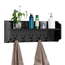 25" X 9" Entryway Floating Utility Wall Shelf With Hooks Black - Danya B. -Home Decoration Store GUEST 88c476a0 6c3f 4599 8e06 2bb4f635ca9a