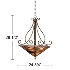 Franklin Iron Works Amber Scroll Golden Bronze Pendant Chandelier 24 3/4" Wide Rustic Art Glass Bowl 3-Light Fixture For Dining Room Kitchen Island -Home Decoration Store GUEST 88e9208f d019 4405 96c3 50bee9c87493