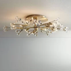 Possini Euro Design Ceiling Light Semi Flush Mount Fixture LED Brass 27 1/2" Wide 10-Light Crystal Berry For Living Room