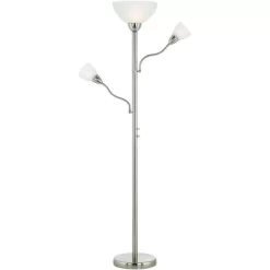 Possini Euro Design Alexei Modern Torchiere Floor Lamp With Side Lights 72" Tall Brushed Nickel White Crackle Glass For Living Room Reading Bedroom -Home Decoration Store GUEST 8d1a360f 9250 4254 ae7a fcaaae695975