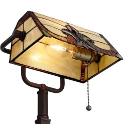Robert Louis Tiffany Traditional Piano Banker Desk Table Lamp 17" High With AC Power Outlet Bronze Floral Art Glass Bedroom Office -Home Decoration Store GUEST 8dedee32 3a83 4179 a8fb 68b1a0a1da11