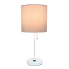 19.5" Bedside Power Outlet Base Metal Table Desk Lamp In White With Gray Fabric Shade - Creekwood Home