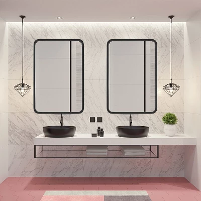 Serio Metal Framed Rounded Corner Rectangular Vanity Mount Decorative Bathroom Vanity Mirrors-The Pop Home 1 Serio Metal Framed Rounded Corner Rectangular Vanity Mount Decorative Bathroom Vanity Mirrors-The Pop Home