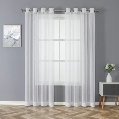 Kate Aurora 2 Piece Metallic Shimmer Chic Striped Flax Styled Sheer Grommet Top Curtains 9 Kate Aurora 2 Piece Metallic Shimmer Chic Striped Flax Styled Sheer Grommet Top Curtains - Image 9