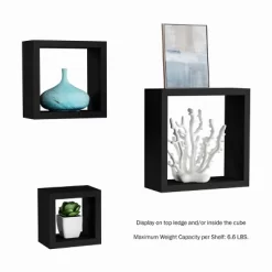 Floating Shelves- Cube Wall Shelf Set With Hidden Brackets, 3 Sizes To Display Decor, Books, Photos, More- Hardware Included By Hastings Home (Black) -Home Decoration Store GUEST 925bc2be 3192 4a73 aa86 84d4f6820c7d