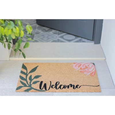 Shiraleah "Welcome" Floral Print Rectangle Doormat 1 Shiraleah "Welcome" Floral Print Rectangle Doormat