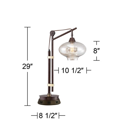 Franklin Iron Works Industrial Desk Table Lamp With USB And AC Power Outlet Workstation Charging Base 29" Tall Bronze Cognac Glass Office 6 Franklin Iron Works Industrial Desk Table Lamp With USB And AC Power Outlet Workstation Charging Base 29" Tall Bronze Cognac Glass Office - Image 6