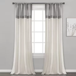 Home Boutique Farmhouse Faux Linen Colorblock Pleated Window Curtain Panels Gray/Off White 40X84 Set