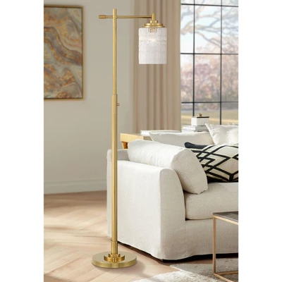 Possini Euro Design Kinsey Modern Downbridge Floor Lamp 67" Tall Warm Brass Metal Stone Pattern Glass Shade For Living Room Reading Bedroom Office 1 Possini Euro Design Kinsey Modern Downbridge Floor Lamp 67" Tall Warm Brass Metal Stone Pattern Glass Shade For Living Room Reading Bedroom Office
