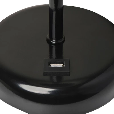 19.5" Bedside USB Port Feature Metal Table Desk Lamp Black With White Fabric Shade - Creekwood Home 6 19.5" Bedside USB Port Feature Metal Table Desk Lamp Black With White Fabric Shade - Creekwood Home - Image 6