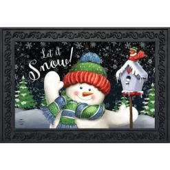 Snow Time Snowman Winter Doormat Indoor Outdoor 30" X 18" Briarwood Lane