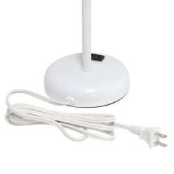 19.5" Bedside Power Outlet Base Metal Table Desk Lamp In White With Gray Fabric Shade - Creekwood Home -Home Decoration Store GUEST 9bda16d1 7f26 418b b84e f3e04bbc9d55