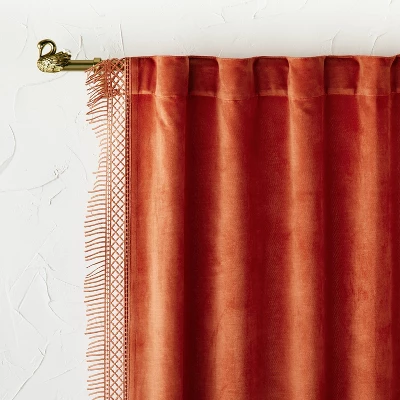 1pc Light Filtering Velvet Macrame Trim Window Curtain Panel Burnt Orange - Opalhouse™ Designed With Jungalow™ 4 1pc Light Filtering Velvet Macrame Trim Window Curtain Panel Burnt Orange - Opalhouse™ Designed With Jungalow™ - Image 4