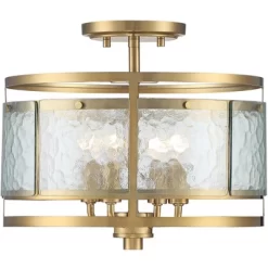 Franklin Iron Works Elwood Modern Ceiling Light Semi Flush Mount Fixture 13 1/4" Wide Gold 4-Light Water Glass Drum Shade For Bedroom Kitchen House -Home Decoration Store GUEST 9c26c683 221e 490e 87e6 c1f75bcf8af4