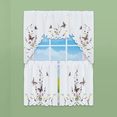 Collections Etc Embroidered Lavender Butterfly Floral Window Curtains 2 Collections Etc Embroidered Lavender Butterfly Floral Window Curtains - Image 2