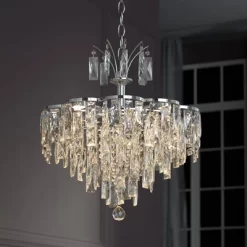 Vienna Full Spectrum Villette Chrome Chandelier 27 1/2" Wide Modern Cascade Crystal 6-Light LED Fixture For Dining Room Foyer Kitchen Island Entryway -Home Decoration Store GUEST 9ccbc101 0606 43d6 aa8e 87030b01f4b4