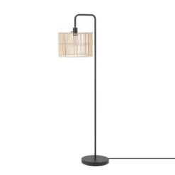 58" Barden Matte Black Floor Lamp With Bamboo Shade - Globe Electric