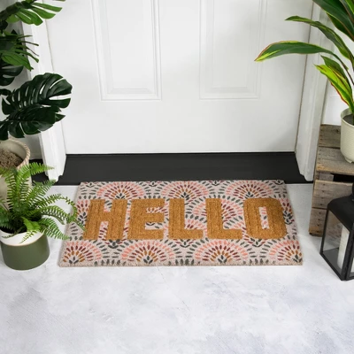 Northlight Brown And Pink "Hello" Floral Coir Outdoor Doormat 18" X 30" 1 Northlight Brown And Pink "Hello" Floral Coir Outdoor Doormat 18" X 30"