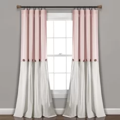 Home Boutique Linen Button Window Curtain Panel Single Blush/White 40X108