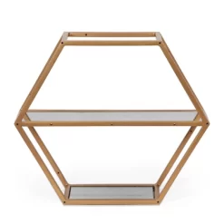 17" Lepley Modern Glam Handcrafted Glass 2 Shelf Hexagonal Decorative Shelf Antique Gold - Christopher Knight Home