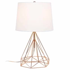 Geometric Wired Table Lamp With Fabric Shade Rose Gold - Lalia Home