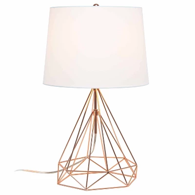 Geometric Wired Table Lamp With Fabric Shade Rose Gold - Lalia Home 1 Geometric Wired Table Lamp With Fabric Shade Rose Gold - Lalia Home