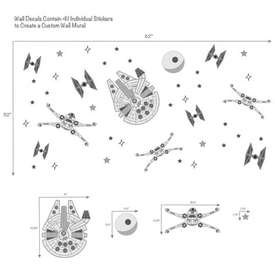 Lambs & Ivy Star Wars Squadron X-Wing/Tie Fighter/Millennium Falcon Wall Decals 1 Lambs & Ivy Star Wars Squadron X-Wing/Tie Fighter/Millennium Falcon Wall Decals