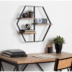 25.5" X 22" X 5" Ladd Hexagon Floating Shelves Rustic Brown - Kate & Laurel All Things Decor -Home Decoration Store GUEST a529b817 df0c 4e35 b415 adff8c40ad6f