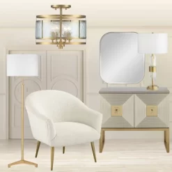 Franklin Iron Works Elwood Modern Ceiling Light Semi Flush Mount Fixture 13 1/4" Wide Gold 4-Light Water Glass Drum Shade For Bedroom Kitchen House -Home Decoration Store GUEST a679f4b4 db30 4547 9564 d183b5e5a571