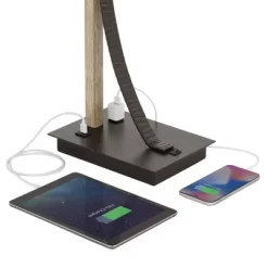 Franklin Iron Works Gentry Industrial Desk Lamp 22" High Oil Rubbed Bronze Faux Wood Cage With USB And AC Power Outlet In Base Oatmeal Shade For Desk -Home Decoration Store GUEST a79543b3 1e94 4c04 8eaa eb89c45bf88e