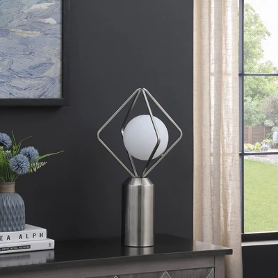 19.5" Ernst Modern Monoclinic Pendeloque Metal Table Lamp Silver - Ore International 3 19.5" Ernst Modern Monoclinic Pendeloque Metal Table Lamp Silver - Ore International - Image 3