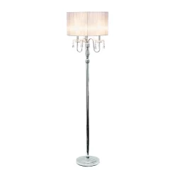 Trendy Romantic Sheer Shade Floor Lamp With Hanging Crystals White - Elegant Designs
