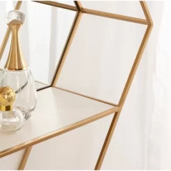 28" X 24" Lintz Hexagon Wall Mirror Shelves White/Gold - Kate & Laurel All Things Decor -Home Decoration Store GUEST aaddb50f 56f7 4cca ac2e 717fbd0697e1