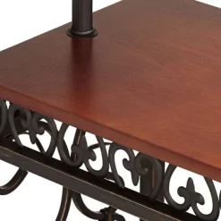 Regency Hill Travata Rustic Vintage Floor Lamp With End Table 54" Tall Bronze Scrollwork Swing Arm Burlap Fabric Empire Shade For Living Room Reading -Home Decoration Store GUEST aaf3853a 9cd9 4090 836d 5eba6c8663ec