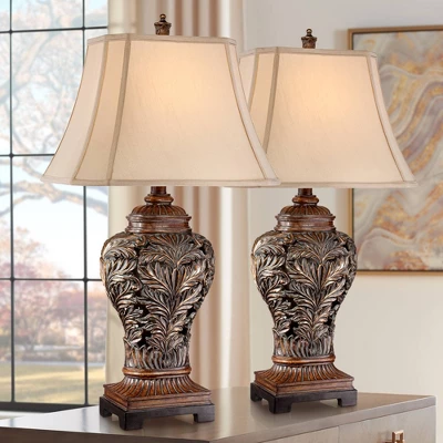 Barnes And Ivy Traditional Table Lamps 32.5" Tall Set Of 2 Bronze Curling Leaves Tan Rectangular Shade For Living Room Family Bedroom Bedside 1 Barnes And Ivy Traditional Table Lamps 32.5" Tall Set Of 2 Bronze Curling Leaves Tan Rectangular Shade For Living Room Family Bedroom Bedside