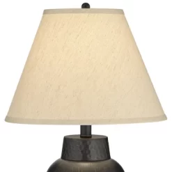 Regency Hill Auburn Rustic Farmhouse Table Lamp 25" High Bronze Hammered Natural Linen Empire Shade For Bedroom Living Room Bedside Nightstand Office -Home Decoration Store GUEST ac8b7ff4 f7e2 4e73 8653 f5789876c2c1