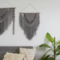 Cotton Macrame Handmade Intricately Weaved Wall Decor With Beaded Fringe Tassels - Olivia & May -Home Decoration Store GUEST ad53cbc9 2ede 4332 8c68 e088ffabeb37