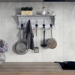 Emma And Oliver Rustic Country Wall Mounted Entryway Shelf With 5 Rustic Hooks And Wood Construction -Home Decoration Store GUEST ad6393df 23f3 4be1 8cad 9811f7855892