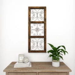 36" X 14" Wood Scroll Window Inspired Wall Decor With Metal Scrollwork Relief Brown - Olivia & May -Home Decoration Store GUEST ad6906a6 98d4 4c02 8c19 228620b3fea7