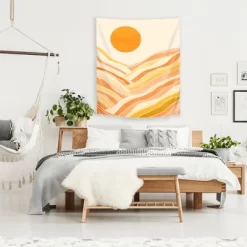 Golden Mountain Sunset By Modern Tropical Wall Tapestry