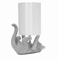 12.6" Diamond Studded Rhinestone Look Kitty Cat Feline Kids' Desk Nightstand Table Lamp With Faux Silk Fabric Shade Silver - Lalia Home -Home Decoration Store GUEST aeee0bbd 335d 4584 980a e63b7631ac66