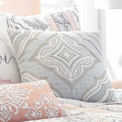 Darcy Embroidered Spa Silver Decorative Pillow - Levtex Home 1 Darcy Embroidered Spa Silver Decorative Pillow - Levtex Home