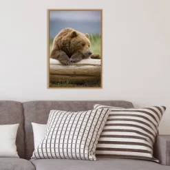 16" X 23" Bear Resting On A Beached Log By Paul Souders Danita Delimont Framed Canvas Wall Art Brown - Amanti Art -Home Decoration Store GUEST af8774ba 77c8 4478 a058 5ac2bdf24529