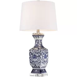 Barnes And Ivy Table Lamps 28" Tall Set Of 2 Porcelain Blue Floral Jar Geneva White Drum Shade For Living Room Family Bedroom Bedside -Home Decoration Store GUEST aff0ca5d 6c2f 4628 8bfd 7a315ca92ff1