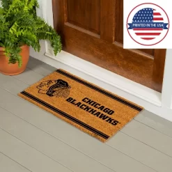 Evergreen Chicago Blackhawks Logo Turf Mat, Brown- 28 X 16 Inches Indoor Outdoor Doormat -Home Decoration Store GUEST b09e0056 01aa 496f adba 9453fd19075d