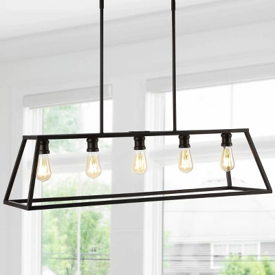 26.75" 5-Light LED Adjustable Iron Floyd Farmhouse Pendant Oil Rubbed Bronze - JONATHAN Y 4 26.75" 5-Light LED Adjustable Iron Floyd Farmhouse Pendant Oil Rubbed Bronze - JONATHAN Y - Image 4
